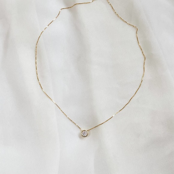 Single Bezel Sterling 925 Gold Dainty Necklace - Picture 8 of 12